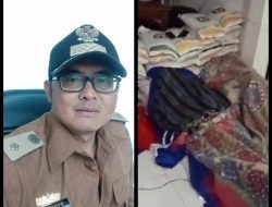 Aparat Pekon dan Linmas Jaga Bantuan Beras untuk Warga di Kantor Pekon Batu Kebayan