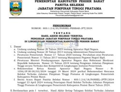 BKPSDM Pesisir Barat Secara Resmi Mengumumkan Hasil Akhir Seleksi Terbuka Pengisian Jabatan Pimpinan Tinggi Pratama di Lingkungan Pemkab Pesibar
