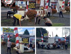 Ciptakan Lingkungan Kerja yang Bersih dan Sehat, Polsek Sekincau Polres Lambar Bersih Bersih Mako Polsek